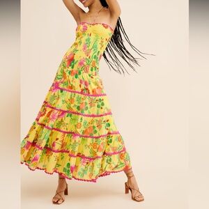 FARM Rio Vibrant Yellow Floral Maxi Dress